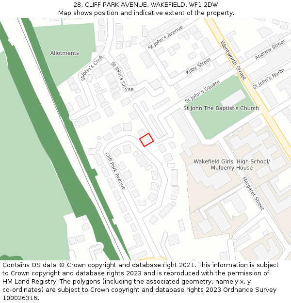 28, CLIFF PARK AVENUE, WAKEFIELD, WF1 2DW: Location map and indicative extent of plot