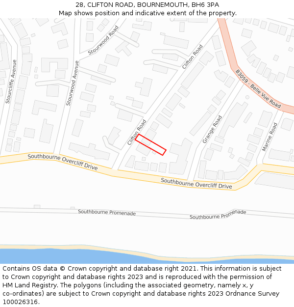28, CLIFTON ROAD, BOURNEMOUTH, BH6 3PA: Location map and indicative extent of plot
