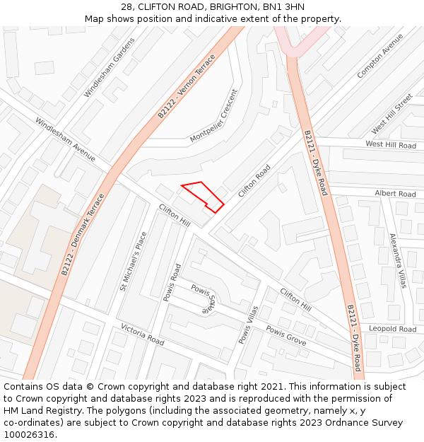 28, CLIFTON ROAD, BRIGHTON, BN1 3HN: Location map and indicative extent of plot