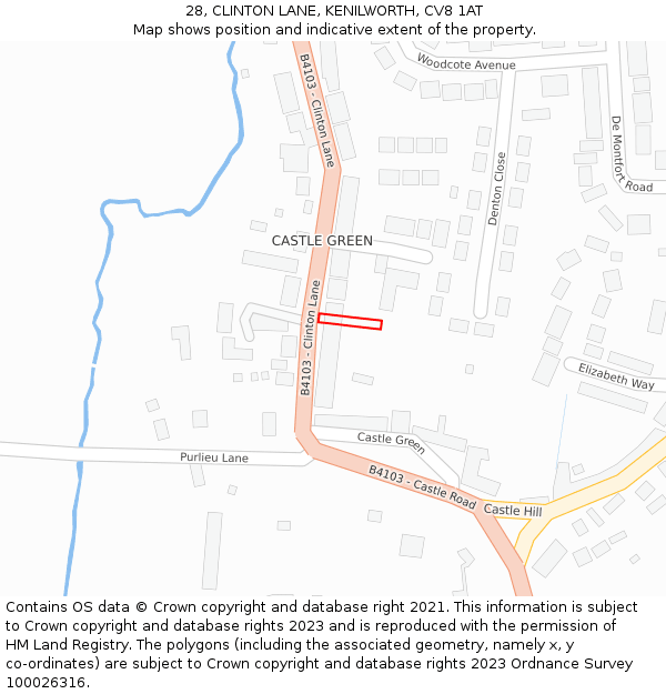 28, CLINTON LANE, KENILWORTH, CV8 1AT: Location map and indicative extent of plot