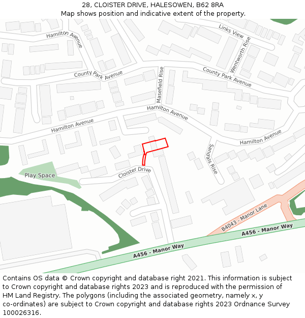 28, CLOISTER DRIVE, HALESOWEN, B62 8RA: Location map and indicative extent of plot