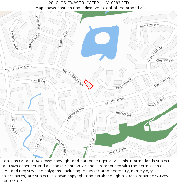 28, CLOS GWASTIR, CAERPHILLY, CF83 1TD: Location map and indicative extent of plot