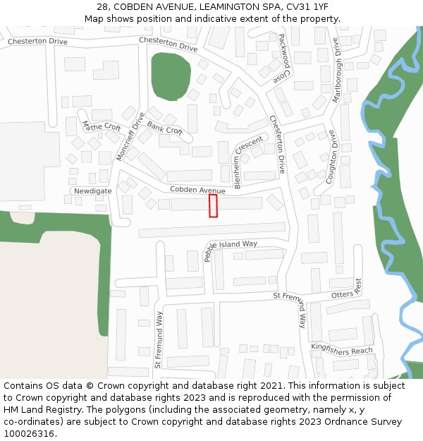 28, COBDEN AVENUE, LEAMINGTON SPA, CV31 1YF: Location map and indicative extent of plot