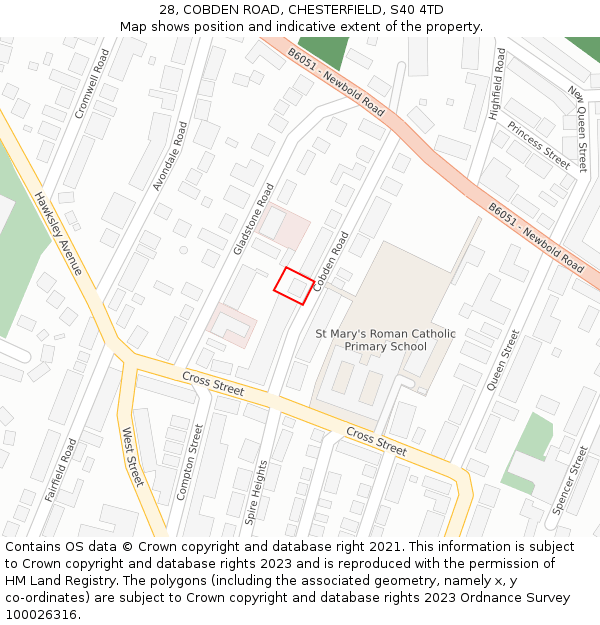 28, COBDEN ROAD, CHESTERFIELD, S40 4TD: Location map and indicative extent of plot