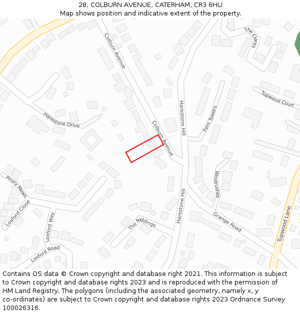 28, COLBURN AVENUE, CATERHAM, CR3 6HU: Location map and indicative extent of plot