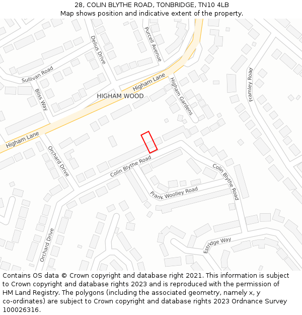 28, COLIN BLYTHE ROAD, TONBRIDGE, TN10 4LB: Location map and indicative extent of plot