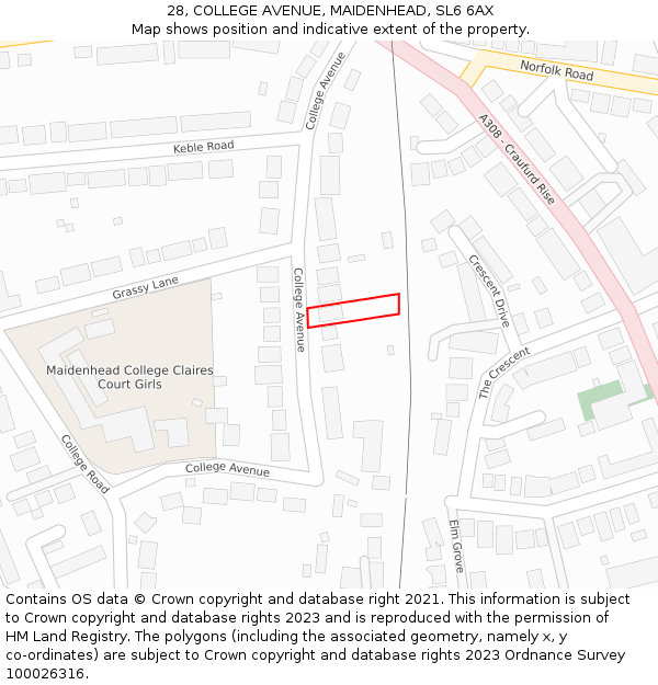 28, COLLEGE AVENUE, MAIDENHEAD, SL6 6AX: Location map and indicative extent of plot
