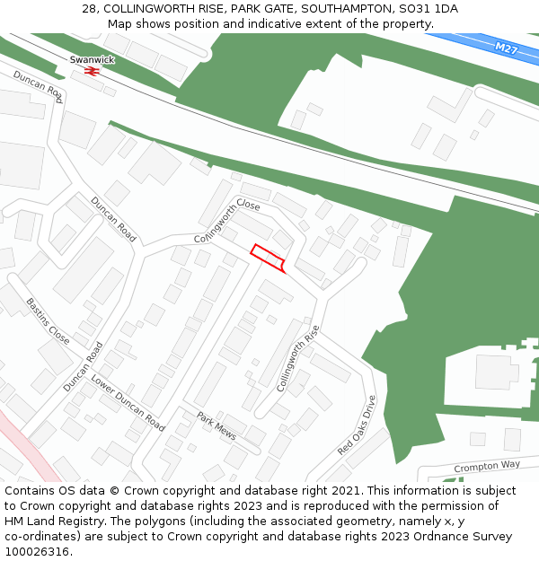 28, COLLINGWORTH RISE, PARK GATE, SOUTHAMPTON, SO31 1DA: Location map and indicative extent of plot