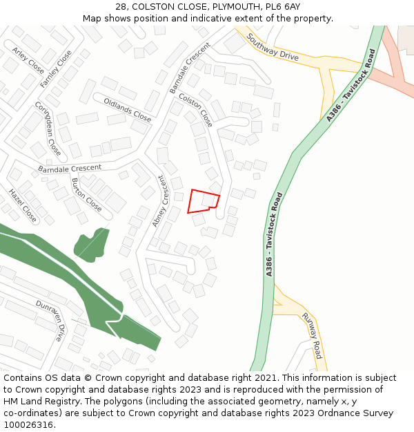 28, COLSTON CLOSE, PLYMOUTH, PL6 6AY: Location map and indicative extent of plot