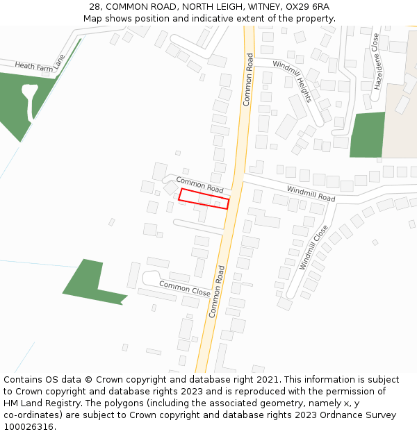 28, COMMON ROAD, NORTH LEIGH, WITNEY, OX29 6RA: Location map and indicative extent of plot