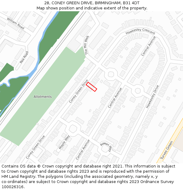 28, CONEY GREEN DRIVE, BIRMINGHAM, B31 4DT: Location map and indicative extent of plot