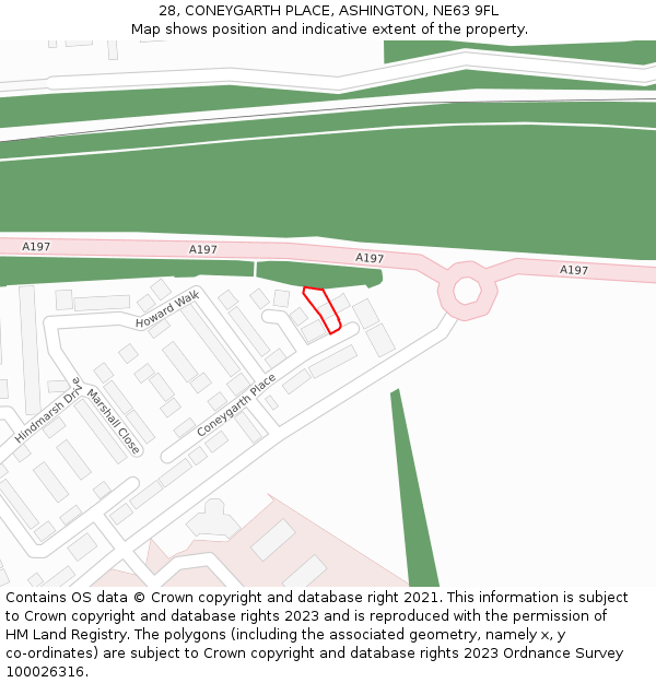 28, CONEYGARTH PLACE, ASHINGTON, NE63 9FL: Location map and indicative extent of plot