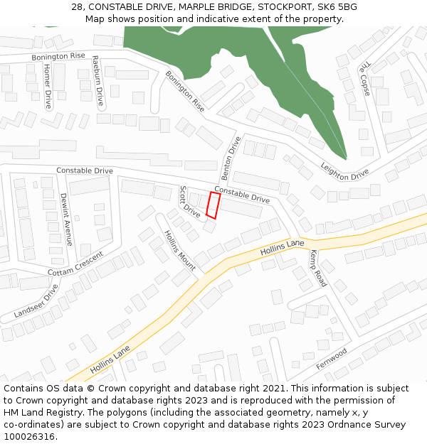 28, CONSTABLE DRIVE, MARPLE BRIDGE, STOCKPORT, SK6 5BG: Location map and indicative extent of plot