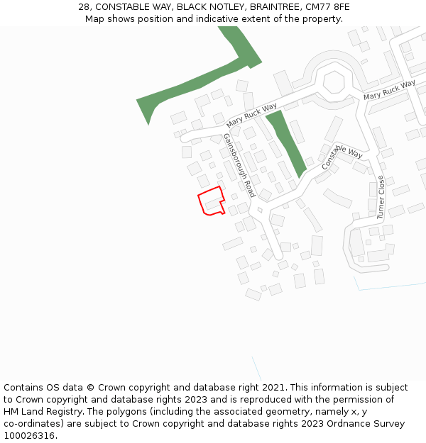 28, CONSTABLE WAY, BLACK NOTLEY, BRAINTREE, CM77 8FE: Location map and indicative extent of plot