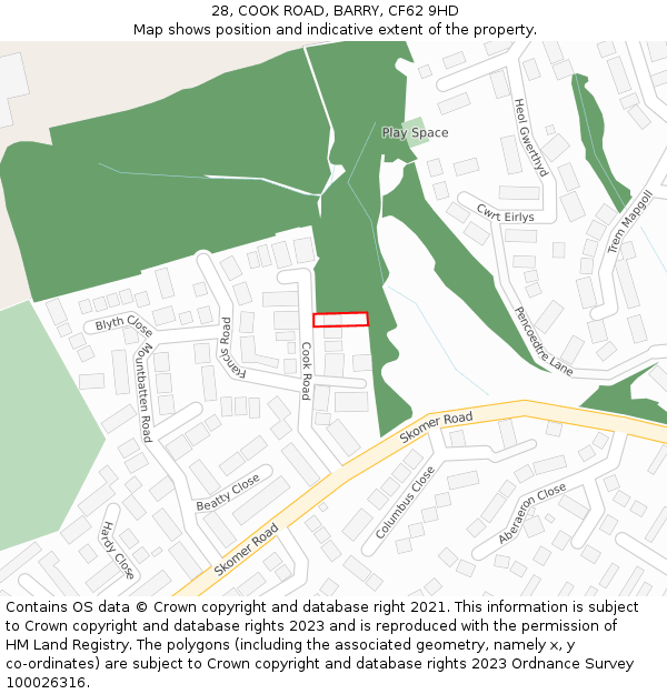 28, COOK ROAD, BARRY, CF62 9HD: Location map and indicative extent of plot