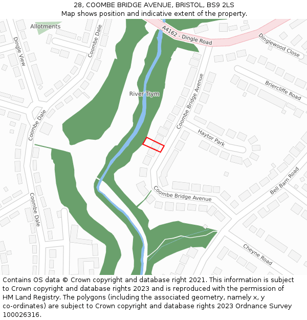 28, COOMBE BRIDGE AVENUE, BRISTOL, BS9 2LS: Location map and indicative extent of plot