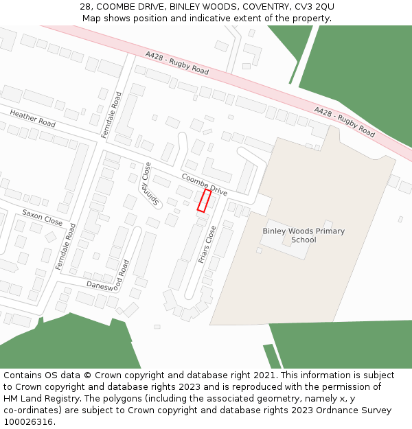 28, COOMBE DRIVE, BINLEY WOODS, COVENTRY, CV3 2QU: Location map and indicative extent of plot