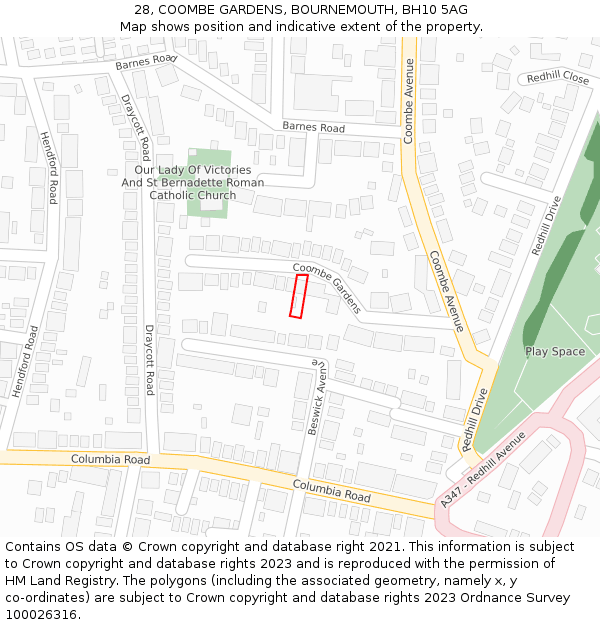 28, COOMBE GARDENS, BOURNEMOUTH, BH10 5AG: Location map and indicative extent of plot