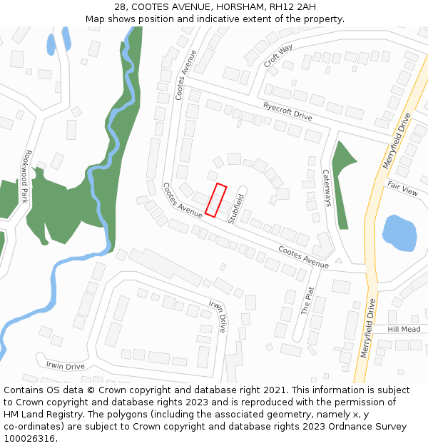 28, COOTES AVENUE, HORSHAM, RH12 2AH: Location map and indicative extent of plot