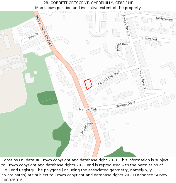 28, CORBETT CRESCENT, CAERPHILLY, CF83 1HP: Location map and indicative extent of plot
