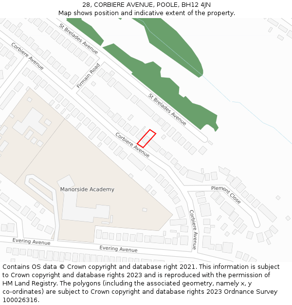 28, CORBIERE AVENUE, POOLE, BH12 4JN: Location map and indicative extent of plot