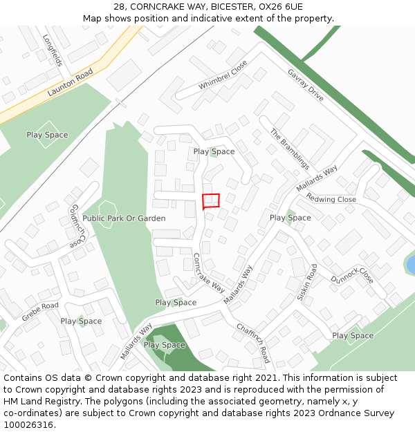 28, CORNCRAKE WAY, BICESTER, OX26 6UE: Location map and indicative extent of plot