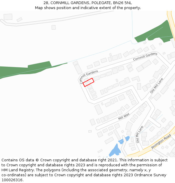 28, CORNMILL GARDENS, POLEGATE, BN26 5NL: Location map and indicative extent of plot