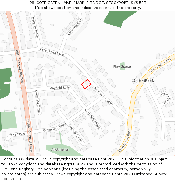 28, COTE GREEN LANE, MARPLE BRIDGE, STOCKPORT, SK6 5EB: Location map and indicative extent of plot