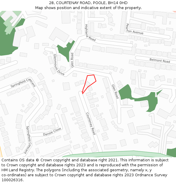 28, COURTENAY ROAD, POOLE, BH14 0HD: Location map and indicative extent of plot