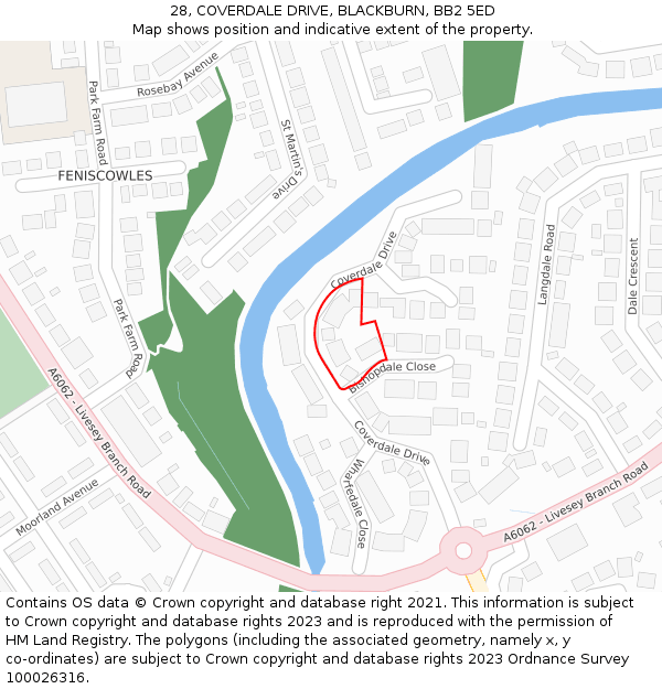 28, COVERDALE DRIVE, BLACKBURN, BB2 5ED: Location map and indicative extent of plot