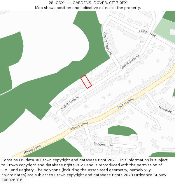 28, COXHILL GARDENS, DOVER, CT17 0PX: Location map and indicative extent of plot