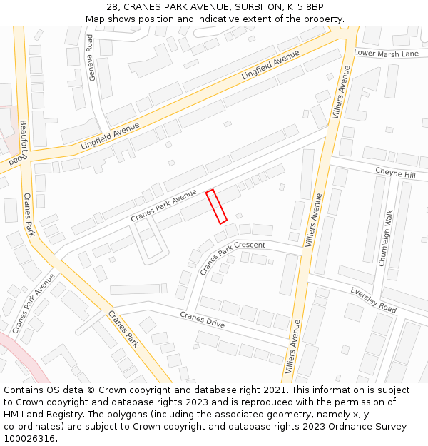 28, CRANES PARK AVENUE, SURBITON, KT5 8BP: Location map and indicative extent of plot