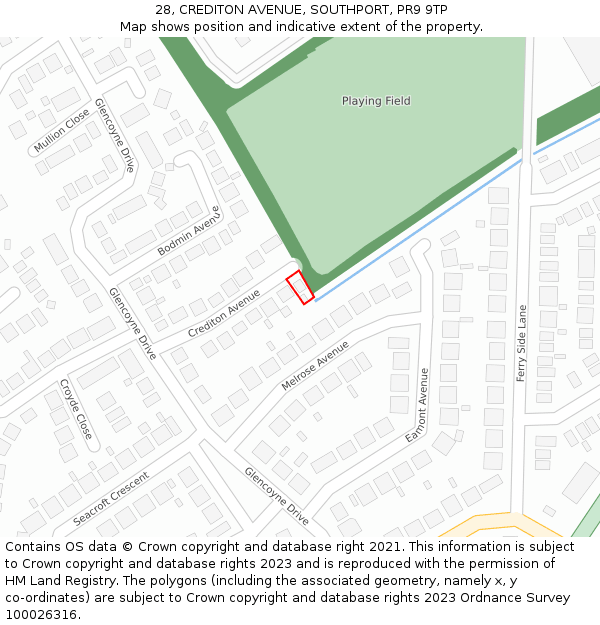 28, CREDITON AVENUE, SOUTHPORT, PR9 9TP: Location map and indicative extent of plot