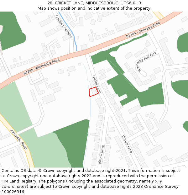 28, CRICKET LANE, MIDDLESBROUGH, TS6 0HR: Location map and indicative extent of plot