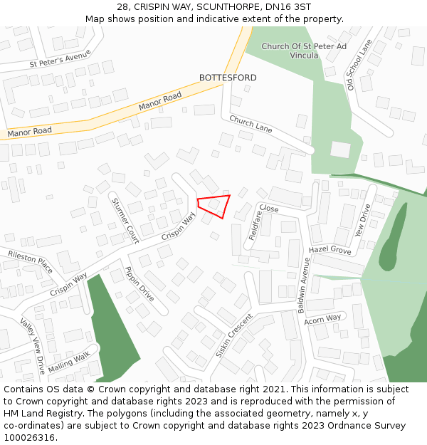 28, CRISPIN WAY, SCUNTHORPE, DN16 3ST: Location map and indicative extent of plot