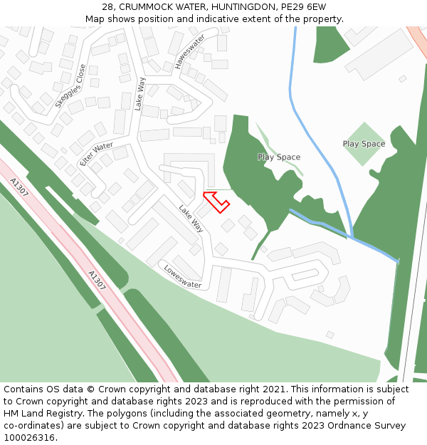 28, CRUMMOCK WATER, HUNTINGDON, PE29 6EW: Location map and indicative extent of plot