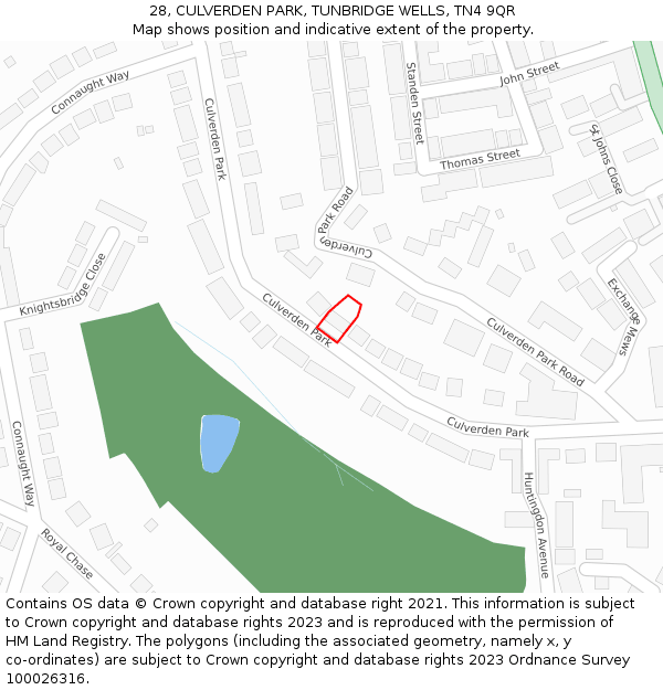 28, CULVERDEN PARK, TUNBRIDGE WELLS, TN4 9QR: Location map and indicative extent of plot