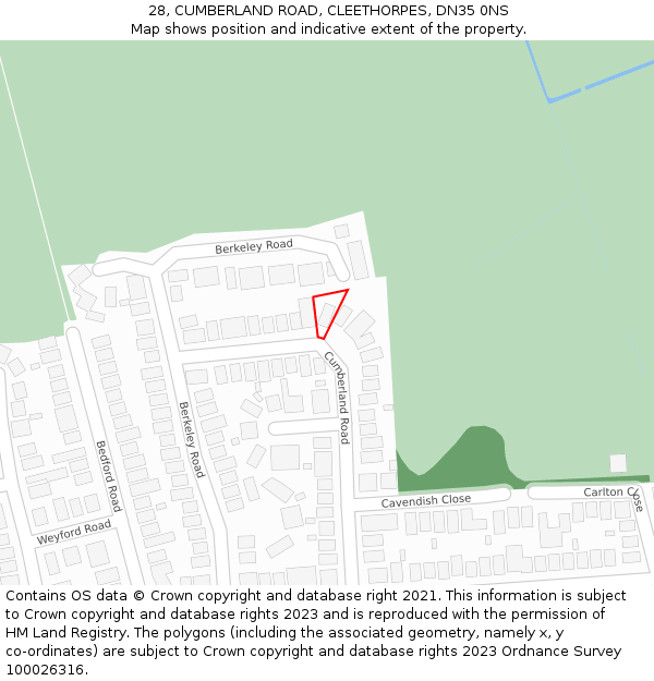 28, CUMBERLAND ROAD, CLEETHORPES, DN35 0NS: Location map and indicative extent of plot