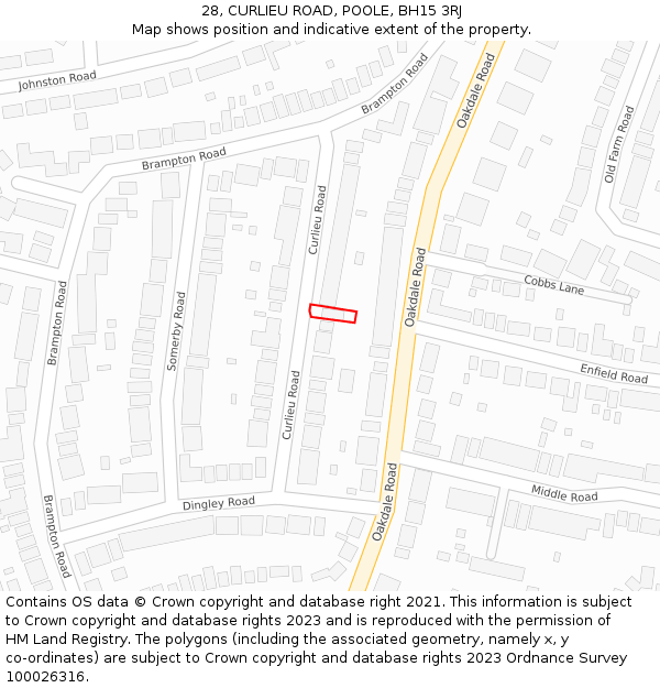 28, CURLIEU ROAD, POOLE, BH15 3RJ: Location map and indicative extent of plot