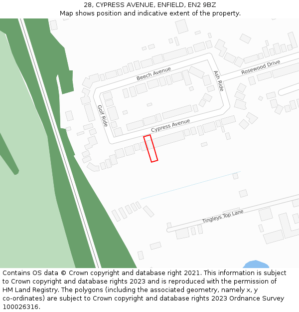 28, CYPRESS AVENUE, ENFIELD, EN2 9BZ: Location map and indicative extent of plot