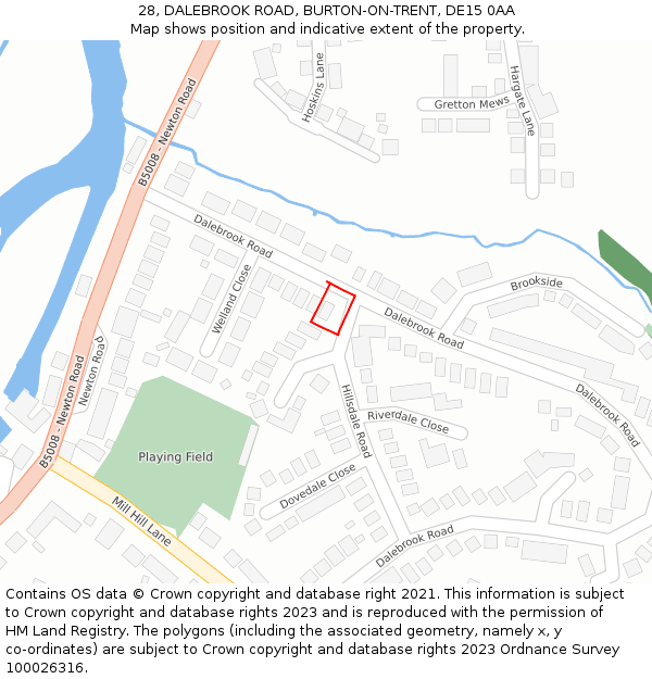 28, DALEBROOK ROAD, BURTON-ON-TRENT, DE15 0AA: Location map and indicative extent of plot