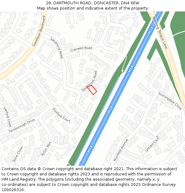 28, DARTMOUTH ROAD, DONCASTER, DN4 6EW: Location map and indicative extent of plot