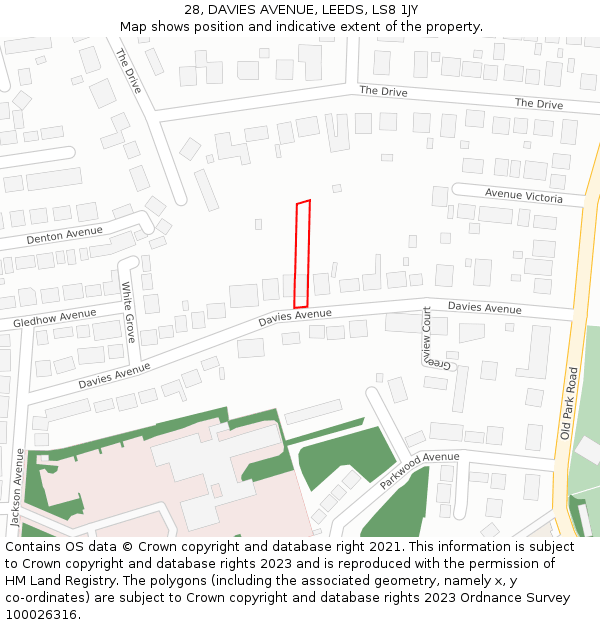 28, DAVIES AVENUE, LEEDS, LS8 1JY: Location map and indicative extent of plot