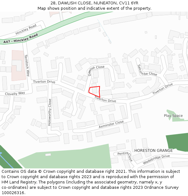 28, DAWLISH CLOSE, NUNEATON, CV11 6YR: Location map and indicative extent of plot
