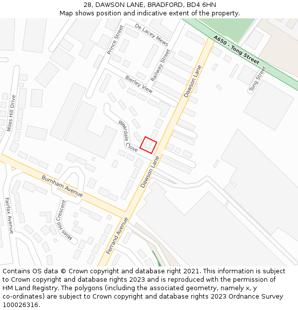 28, DAWSON LANE, BRADFORD, BD4 6HN: Location map and indicative extent of plot