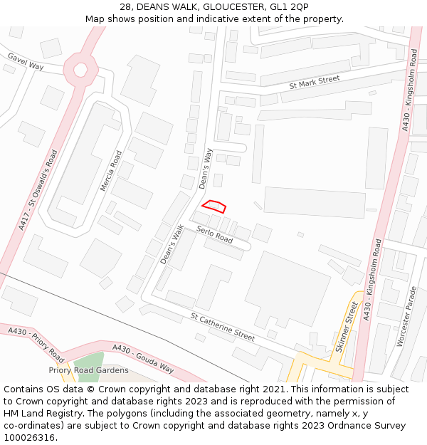 28, DEANS WALK, GLOUCESTER, GL1 2QP: Location map and indicative extent of plot