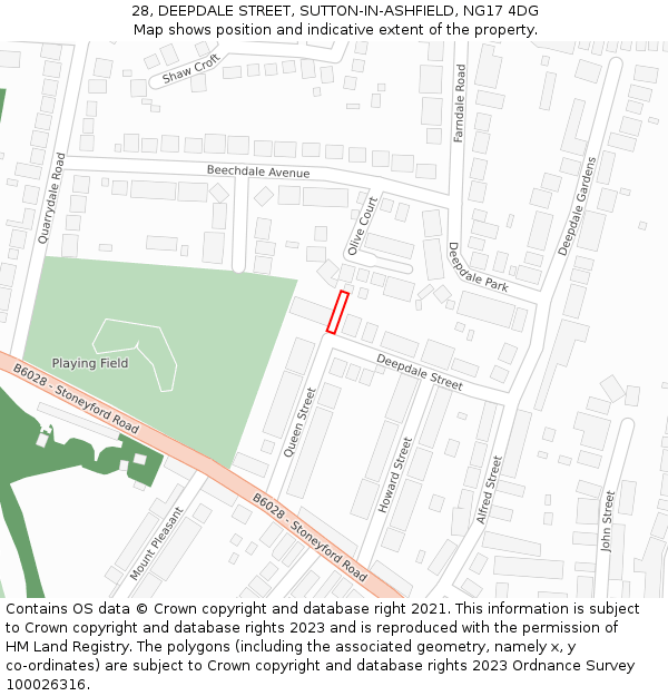 28, DEEPDALE STREET, SUTTON-IN-ASHFIELD, NG17 4DG: Location map and indicative extent of plot