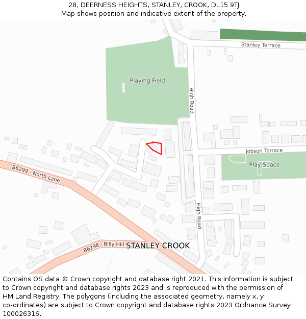 28, DEERNESS HEIGHTS, STANLEY, CROOK, DL15 9TJ: Location map and indicative extent of plot