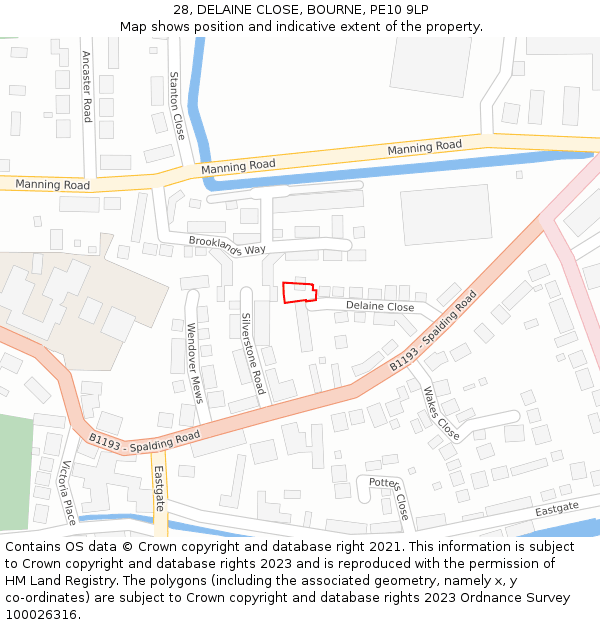 28, DELAINE CLOSE, BOURNE, PE10 9LP: Location map and indicative extent of plot