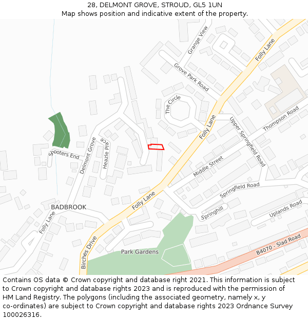 28, DELMONT GROVE, STROUD, GL5 1UN: Location map and indicative extent of plot